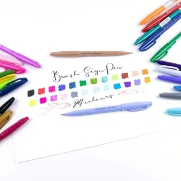 Pentel Arts Sign Pen Brush, 12 Colors in Stand