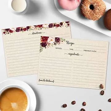 Jumbo 5x7 Recipe Cards - Floral Rustic Design Set of 50