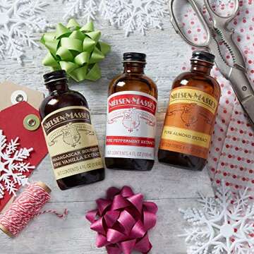 Nielsen-Massey Holiday Gifts Food Flavoring Bundle, Almond Extract, Peppermint Extract, Madagascar B...