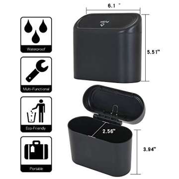 CZWL&HG Portable Hanging Mini Car Trash Can,Wastebasket Trash Can with Lid, Plastic Desktops Trash C...