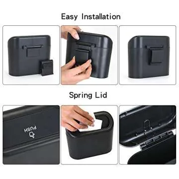 CZWL&HG Portable Hanging Mini Car Trash Can,Wastebasket Trash Can with Lid, Plastic Desktops Trash Can, Garbage Can for Car Office Home,Waterproof Odorless Garbage Can (Black, 1)