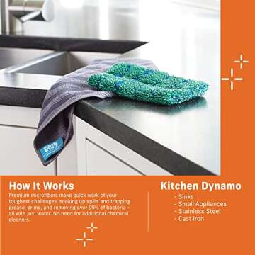 E-Cloth Kitchen Dynamo, Premium Microfiber Non-Scratch Kitchen Dish Scrubber Sponge, Ideal for Dish,...