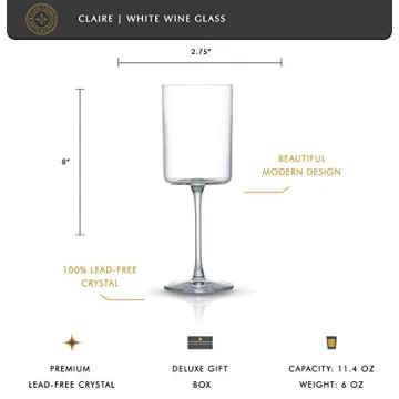 JoyJolt Claire Elegant White Wine Glasses Set of 2