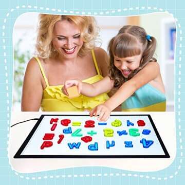 Kanayu Adjustable Brightness LED Light Panel with Translucent Pattern Blocks Colorful Letters and Numbers for Kids Sensory Play Color and Shape Exploration Home Learning Counting Spelling Supplies