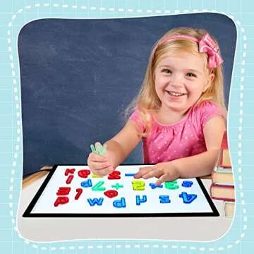 Kanayu Adjustable Brightness LED Light Panel with Translucent Pattern Blocks Colorful Letters and Numbers for Kids Sensory Play Color and Shape Exploration Home Learning Counting Spelling Supplies