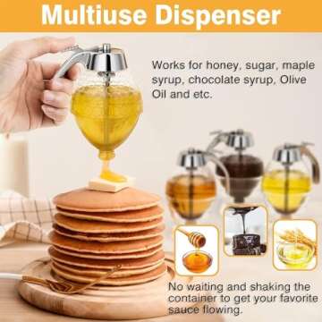 Honey Dispenser No Drip Glass, Maple Syrup Dispenser, Honey Jar with Stand, 8 oz Beautiful Honey Comb Shaped Honey Pot, Perfect Bee Decoration for Home Kitchen