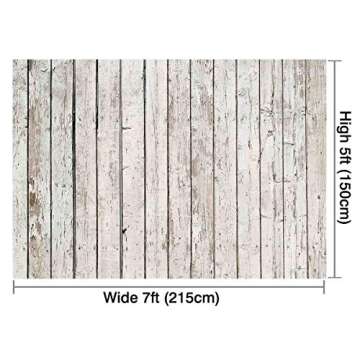 Funnytree 7X5ft White Vintage Wood Backdrop Wooden Board Photography Bokeh Rustic Faux Panel Flat Background Portrait Retro Texture Photo Booth Studio Props Poster Photoshoot Photografia Decoration