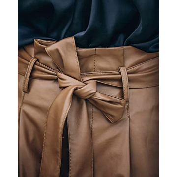 DALLNS Women Faux Leather High Waisted Paper Bag Shorts