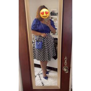 Girstunm Women's Pleated Vintage Skirt Floral Print A-line Midi Skirts with Pockets Black-White-Dot M