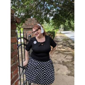 Girstunm Women's Pleated Vintage Skirt Floral Print A-line Midi Skirts with Pockets Black-White-Dot M