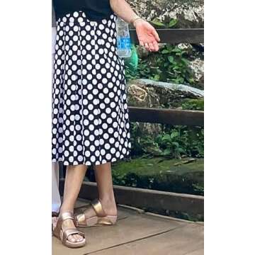 Girstunm Women's Pleated Vintage Skirt Floral Print A-line Midi Skirts with Pockets Black-White-Dot M