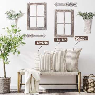 Farmhouse Pillow Covers 18x18, Modern Accent Square Throw Pillow Covers Set of 2, Black and Beige Striped Patchwork Linen Decorative Pillows Cushion Covers for Couch Chair Bedroom Fall Decorations