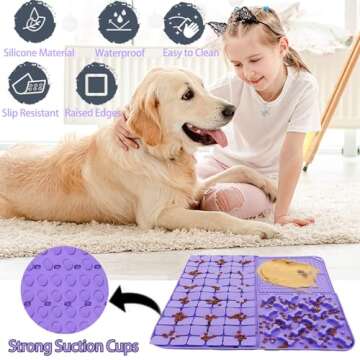 Femont Silicone Snuffle Mat for Dog,Slow Feeder Lick Mat with Suction Cups for Slow Eating,Encourages Natural Foraging Skill,Pet Sniffing Mat for Small/Medium/Large Dog Cat
