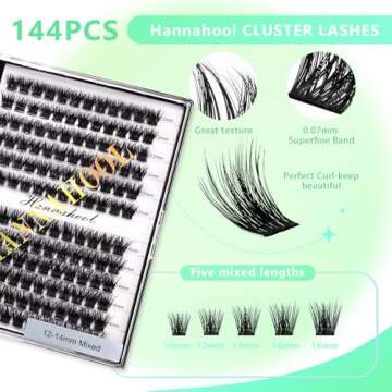 Hannahool 12row Wide Stem Individual False Eyelashes - Mixed Lengths for Dramatic Beauty