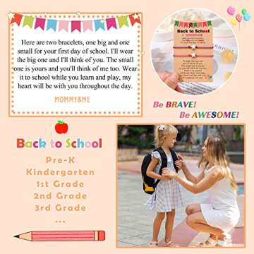 Back to School Gifts, Black/Red/Blue/Pink/Green/Fuchsia Mommy and Me Star Wish Bracelets, Firsr Day of School Gifts for Girls Boys Daughter Son