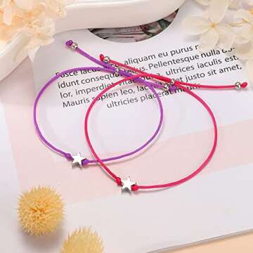 Back to School Gifts, Black/Red/Blue/Pink/Green/Fuchsia Mommy and Me Star Wish Bracelets, Firsr Day of School Gifts for Girls Boys Daughter Son