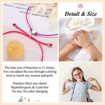 Back to School Gifts, Black/Red/Blue/Pink/Green/Fuchsia Mommy and Me Star Wish Bracelets, Firsr Day of School Gifts for Girls Boys Daughter Son