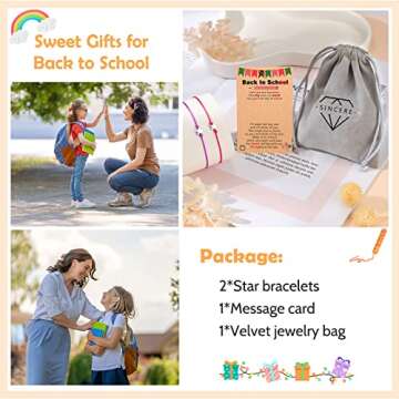 Back to School Gifts, Black/Red/Blue/Pink/Green/Fuchsia Mommy and Me Star Wish Bracelets, Firsr Day of School Gifts for Girls Boys Daughter Son