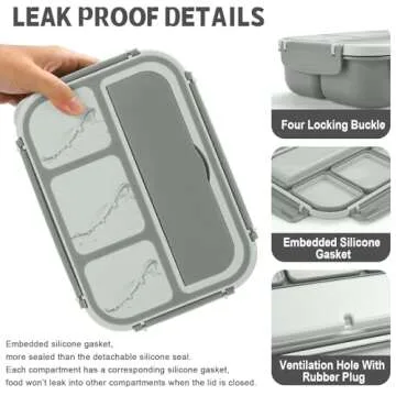 Bento Box Adult Lunch Box, Lunch Containers for Kids Girls Boys with 4 Compartments, Lunchable Food Container with Utensils, Sauce Jar, Muffin Liners, 40 Oz/5 Cup, Microwave & Dishwasher Safe, Gray