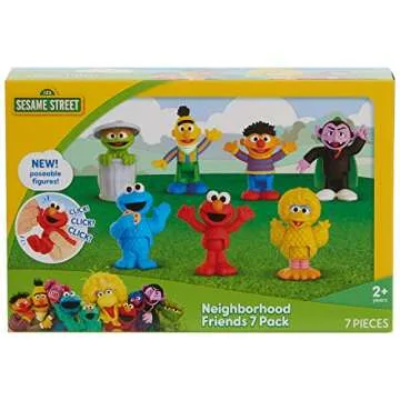 Sesame Street Neighborhood Friends, 7-piece Poseable Figurines, Kids Toys for Ages 2 Up by Just Play