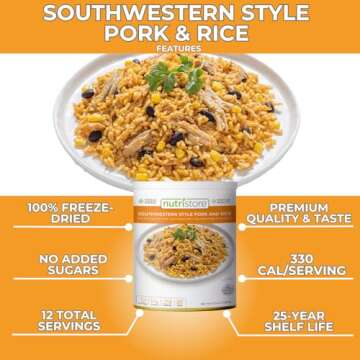 Nutristore Freeze-Dried Southwestern Style Pork and Rice | Emergency Survival Bulk Food Storage Meal | Perfect for Everyday Meals and Long-Term Storage | 25 Year Shelf Life | USDA Inspected (1-Pack)