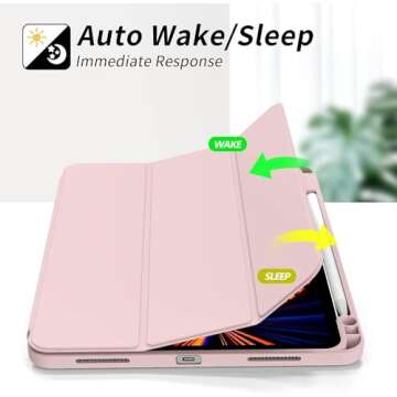 Kenke iPad Pro 11 Inch Case 4th/3rd/2nd Generation 2022/2021/2020 Magnetic Attachment 2nd Pencil with Right Side Pencil Holder Soft Slim PU Cover Auto Wake/Sleep (Pink)
