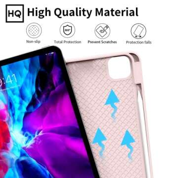 Kenke iPad Pro 11 Inch Case 4th/3rd/2nd Generation 2022/2021/2020 Magnetic Attachment 2nd Pencil with Right Side Pencil Holder Soft Slim PU Cover Auto Wake/Sleep (Pink)