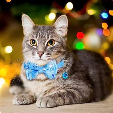 LAFAYI 2 Pack Breakaway Cat Collars with Bow Tie and Bell,Cute Pet Kitten Collar for Girl Boy Cats,Adjustable 7-12inch(Style 2)