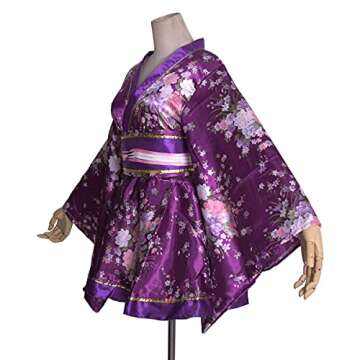 HUAHUA Womens Sexy Short Kimono Dress Floral Print Japanese Traditional Geisha Yukata Robe Bathrobe ...