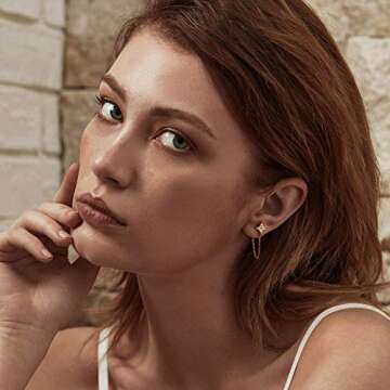 LOYATA Chain Stud Earrings Gold Star Diamond Cubic Zirconia Dangle Drop 14K Gold Plated Dainty Small...