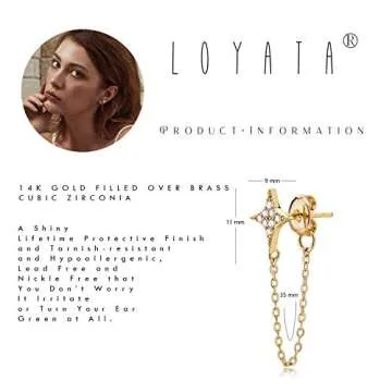 LOYATA Gold Star Dangle Earrings - Cubic Zirconia Jewelry