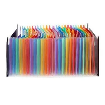 JUJUISM Expanding Files Folder 24 Pockets Rainbow A4 Stand Accordion Document Coupon Bill Organizer Portable Plastic Multicolor Business Office Filing Box with Cut-Resistant Cloth Edge Wrap