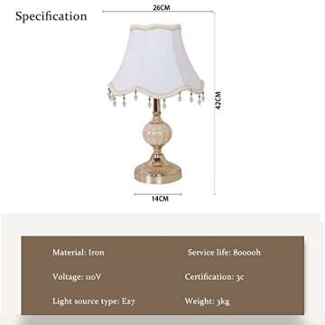 PURESILKS Classical Tiffany European Style Table Lamp Fabric Drum Shade and Gold Base American Decor Classic Bedside Desk Nightstand Lamp for Bedroom Living Room
