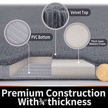 Yimobra Memory Foam Bath Mat Rug, 24 x 17 Inches, Comfortable, Soft, Non-Slip, Super Absorbent, Quick Drying Bathroom Rug for Floor, Tub & Shower, Machine Washable, Thick, Grey