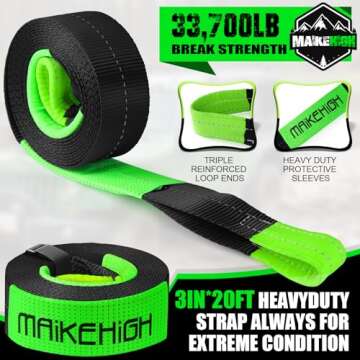 MAIKEHIGH Tow Strap 3" x 20ft - 33,700Lbs Recovery Strap for Emergency Off Road Use
