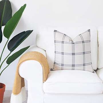 Hofdeco Modern Boho Decorative Throw Pillow Cover for Couch, Sofa, Bed, Plaid, 20"x20"
