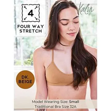 Kalon Women’s 4 Pack Racerback Sports Bralette - Seamless Comfort in Dark Beige