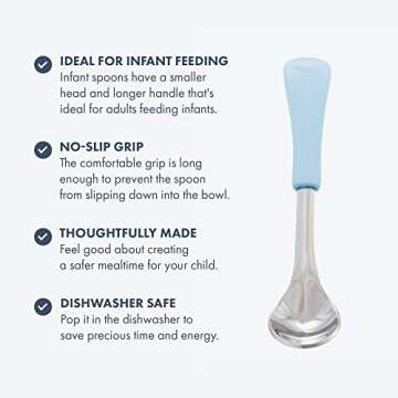 Avanchy Infant Baby Spoons Stainless Steel and Silicone Set, Self Feeding Food Utensils, 4 Months Baby Led Weaning, 2 Pack, Black