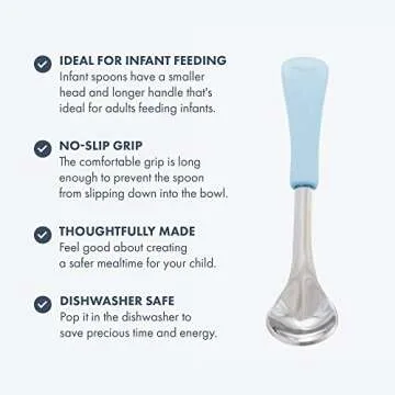 Avanchy Infant Baby Spoons Stainless Steel and Silicone Set, Self Feeding Food Utensils, 4 Months Baby Led Weaning, 2 Pack, Black