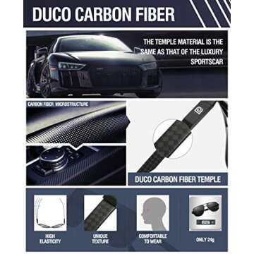 DUCO Aviator Sunglasses For Men Polarized Sunglasses Men UV Protection Carbon Fiber Temple Mens Sun glasses For Driving Black 3051