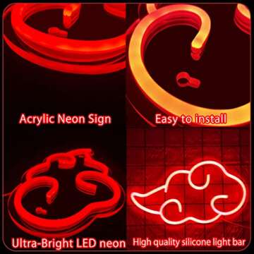 Dleouly Anime Neon Sign, LED Red Cloud Neon Signs for Wall Decor, Dimmable Gaming Neon Sign Wall Sig...