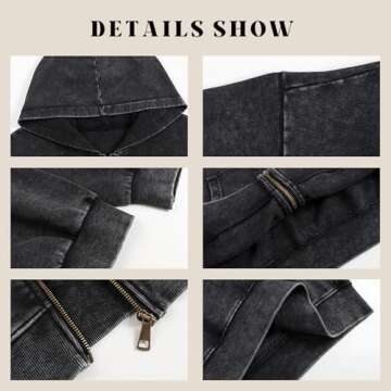 SnowElve Mens Zip Up Hoodie Women Full Zip Hoodies Vintage Acid Wash Oversized Sweatshirts Hooded Sweatshirt Streetwear(Brown,M)