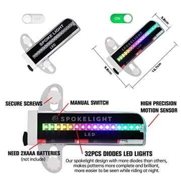 Bike Wheel Lights, Bike Spoke Lights, 32 Bright Patterns Bike Tire Lights for Kids & Adult, Waterproof Bicycle Rim Lights for Night Riding, Bike Safety Warning Tire Strip Light (Black 32LEDs-2 Pack)