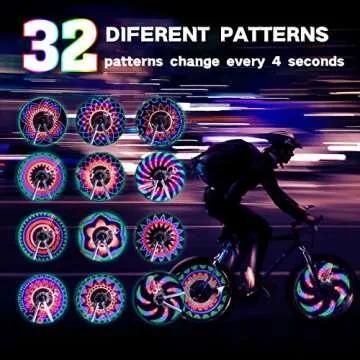 Bike Wheel Lights, Bike Spoke Lights, 32 Bright Patterns Bike Tire Lights for Kids & Adult, Waterproof Bicycle Rim Lights for Night Riding, Bike Safety Warning Tire Strip Light (Black 32LEDs-2 Pack)