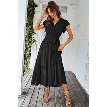 PRETTYGARDEN Women's Summer Floral Boho Dress Wrap V Neck Short Sleeve Ruffle A-Line Flowy Maxi Wedd...