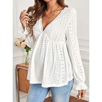 OYOANGLE Maternity Eyelet Blouse - Comfortable Chic Style