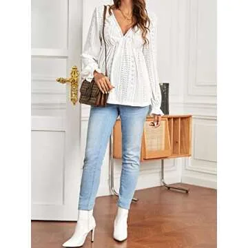 OYOANGLE Maternity Eyelet Blouse - Comfortable Chic Style