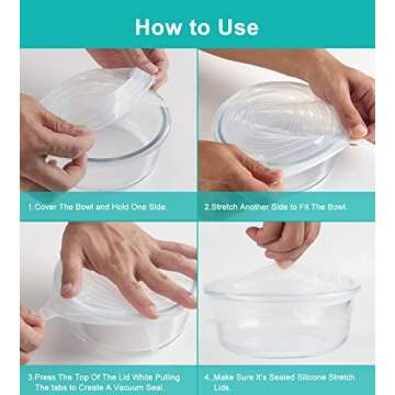 JAMGOZOO Silicone Stretch Lids 12 Pack: Reusable Silicone Lids for Bowls and Food Covers, 6 Different Sizes Silicone Bowl Covers to Meet Most Containers,Dishwasher & Freezer Safe