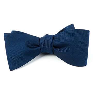 The Tie Bar 100% Woven Silk Navy Blue GrosGrain Solid Self-Tie Bow Tie