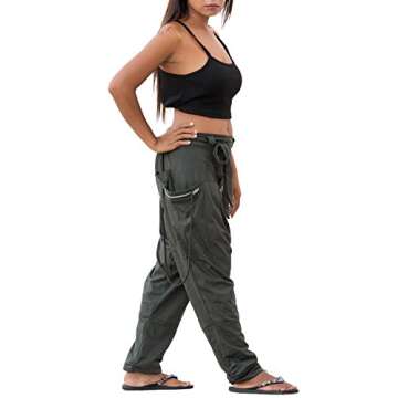 Thaluta Women's Harem Loose Yoga Travel Lounge Pants with Pockets Casual Boho Grey
